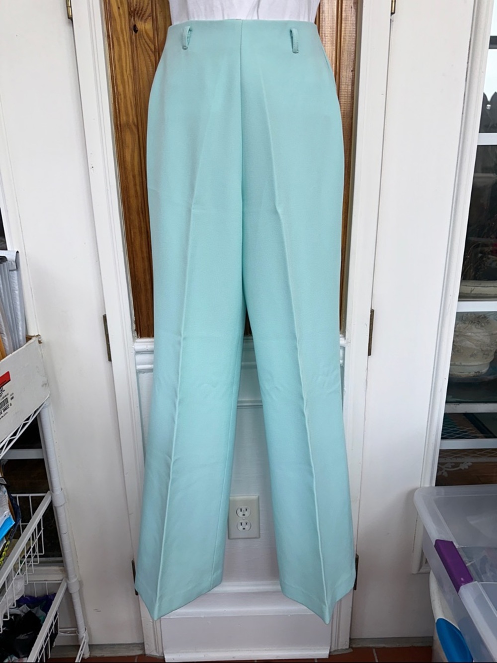 Vintage 70s Just’n Time Brand Aqua Blue‎ High-Waist Wide-Leg Polyester Pants
